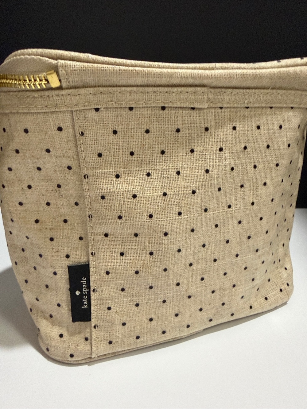 kate spade Beige with Black Polka Dots Canvas Cosmetic Case